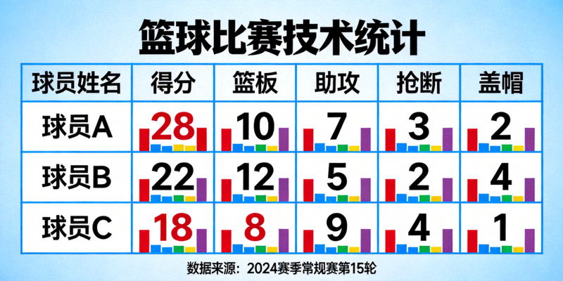 篮球比赛技术统计图表展示